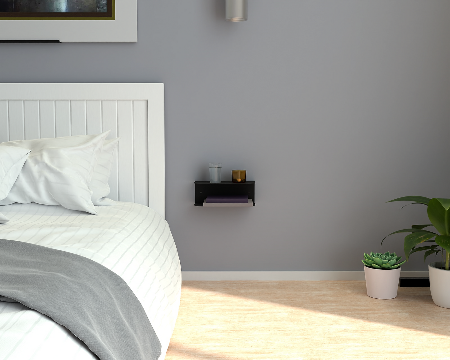 CALYRA Minimalist Metal Floating Nightstand – Wall-Mounted Bedside Table