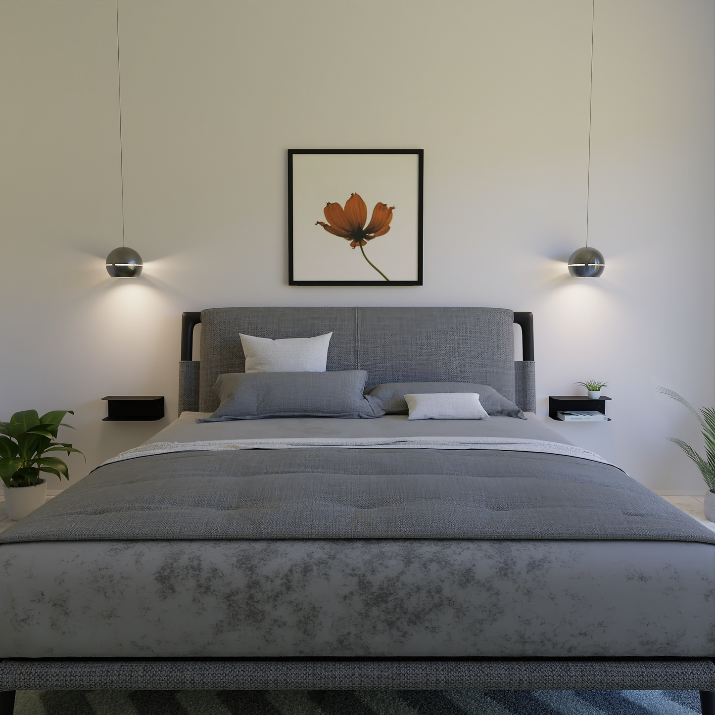 CALYRA Minimalist Metal Floating Nightstand – Wall-Mounted Bedside Table