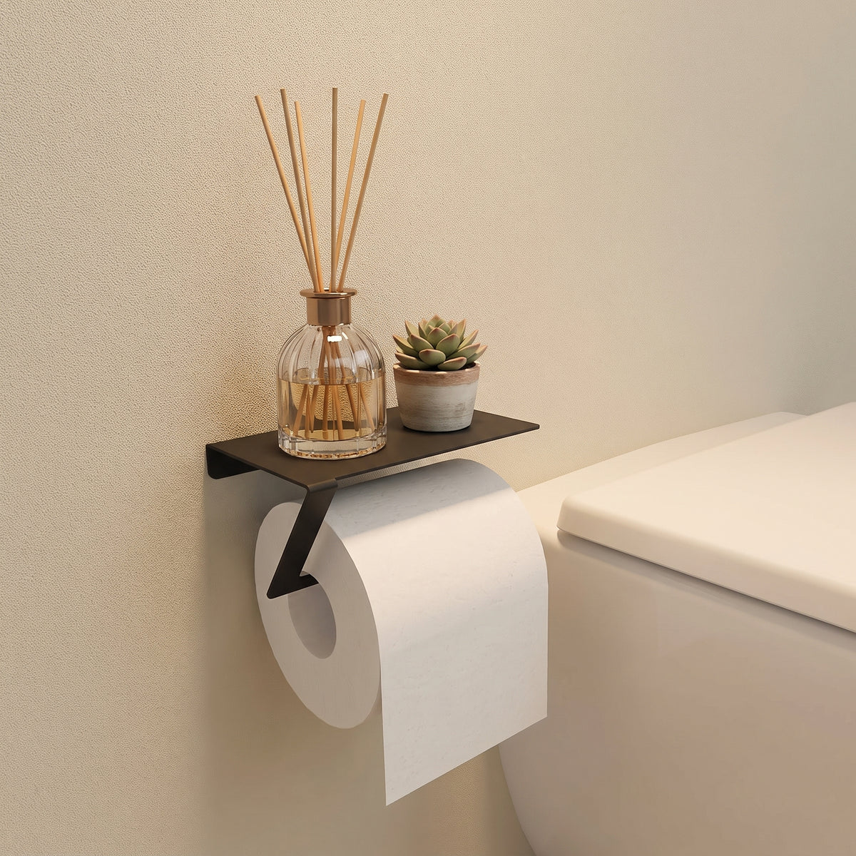 NOVA Toilet Paper Holder with Shelf: Matte Black | DnzHomeDesign
