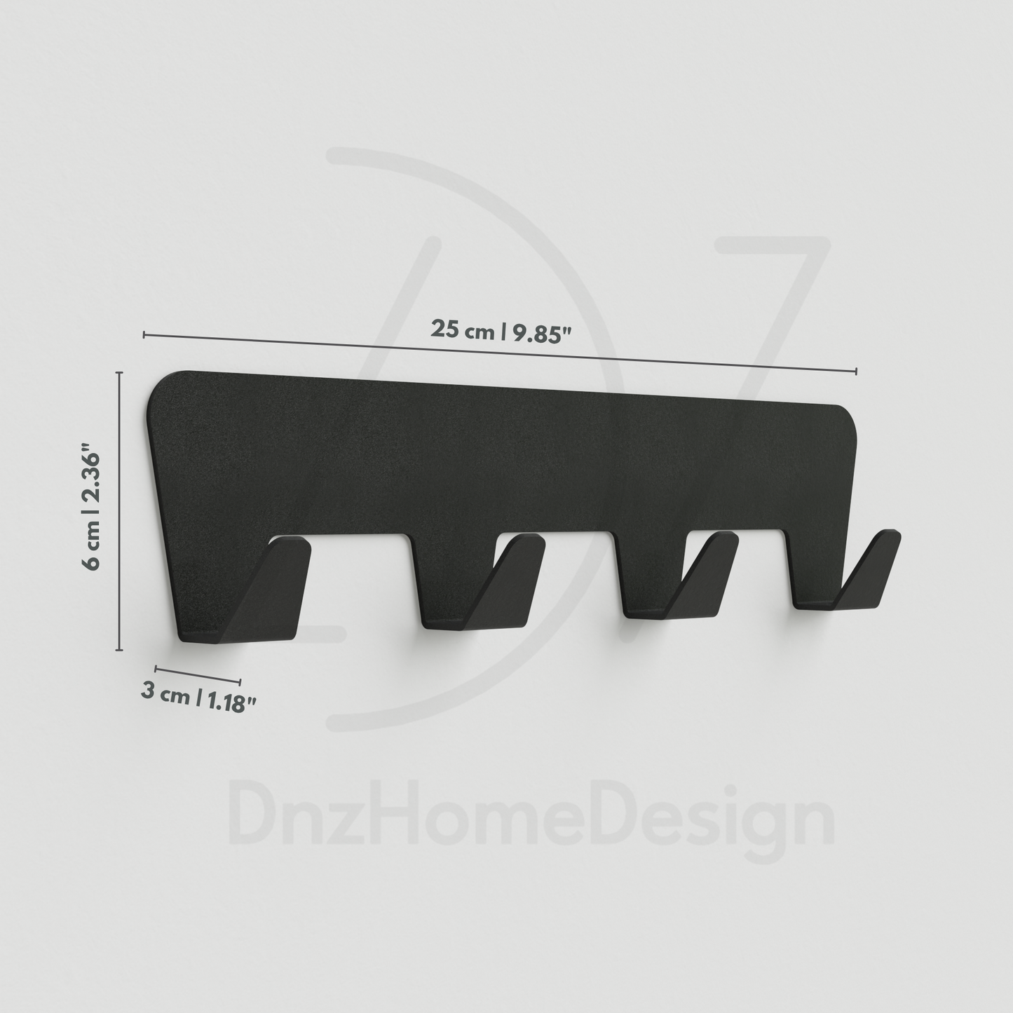 ANORA Adhesive Wall Hook Rack - No-Drill Matte Black Steel Coat Rack