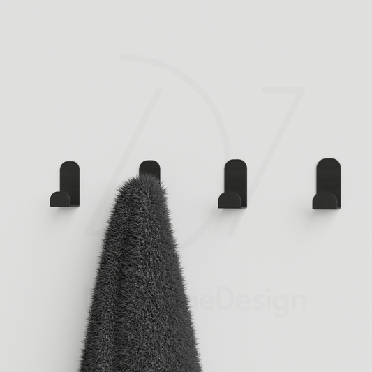 PINO Adhesive Wall Hooks - No-Drill Matte Black Steel Hook Set of 4
