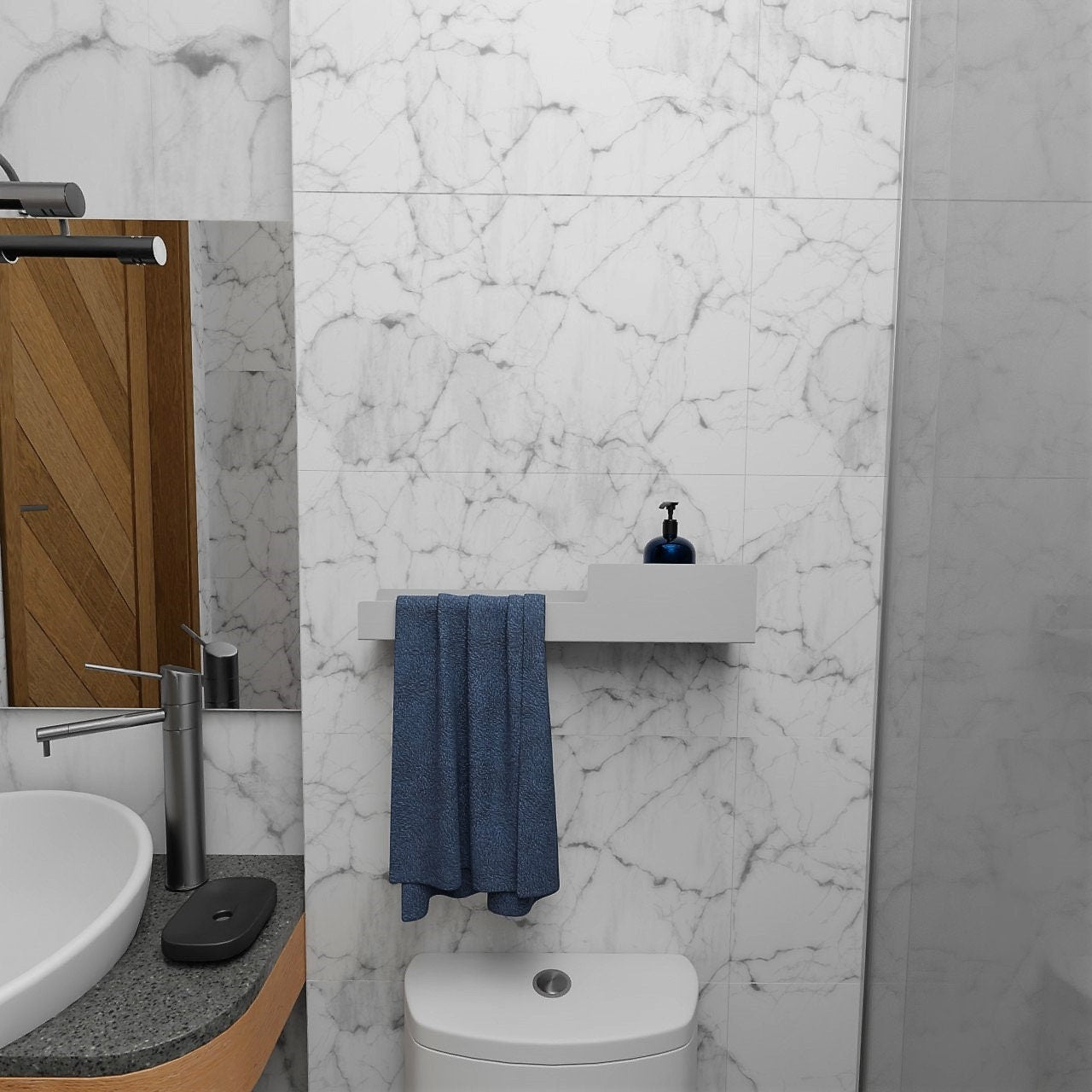 Matte White Metal wall shelf with towel rack