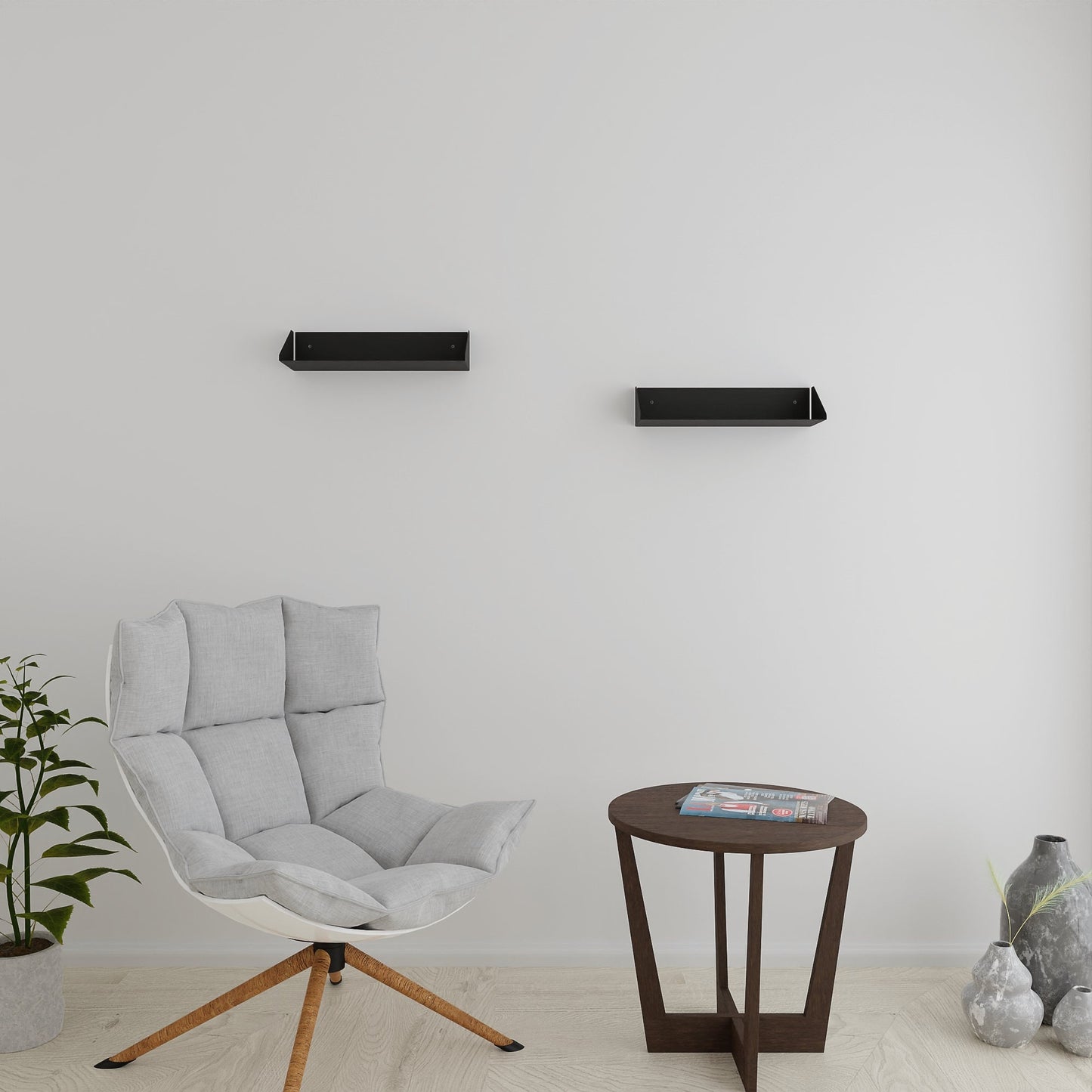 minimalist matte black wall mounted bookshelf