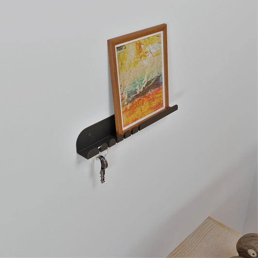 Modern Entryway Shelf with Key Hooks, wall mounted key hanger, entryway organizer