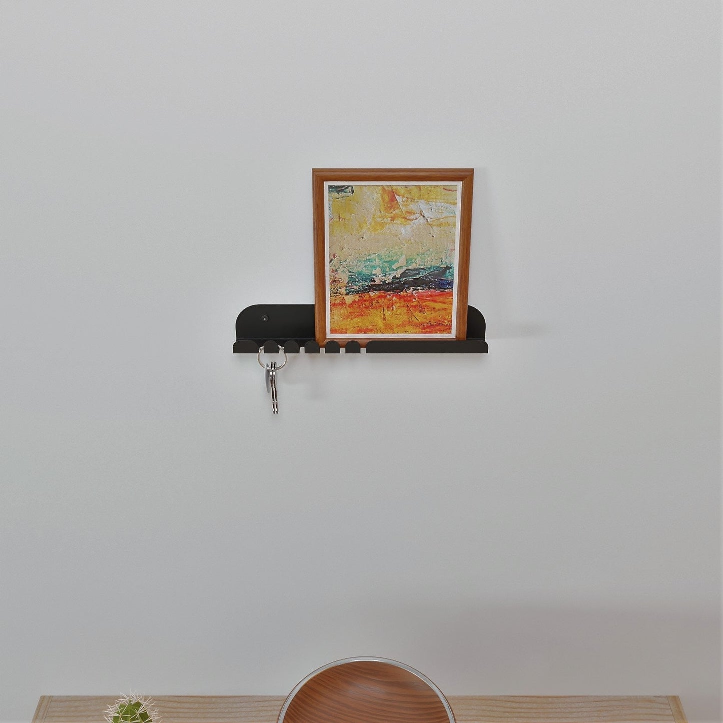Modern Entryway Shelf with Key Hooks, wall mounted key hanger, entryway organizer