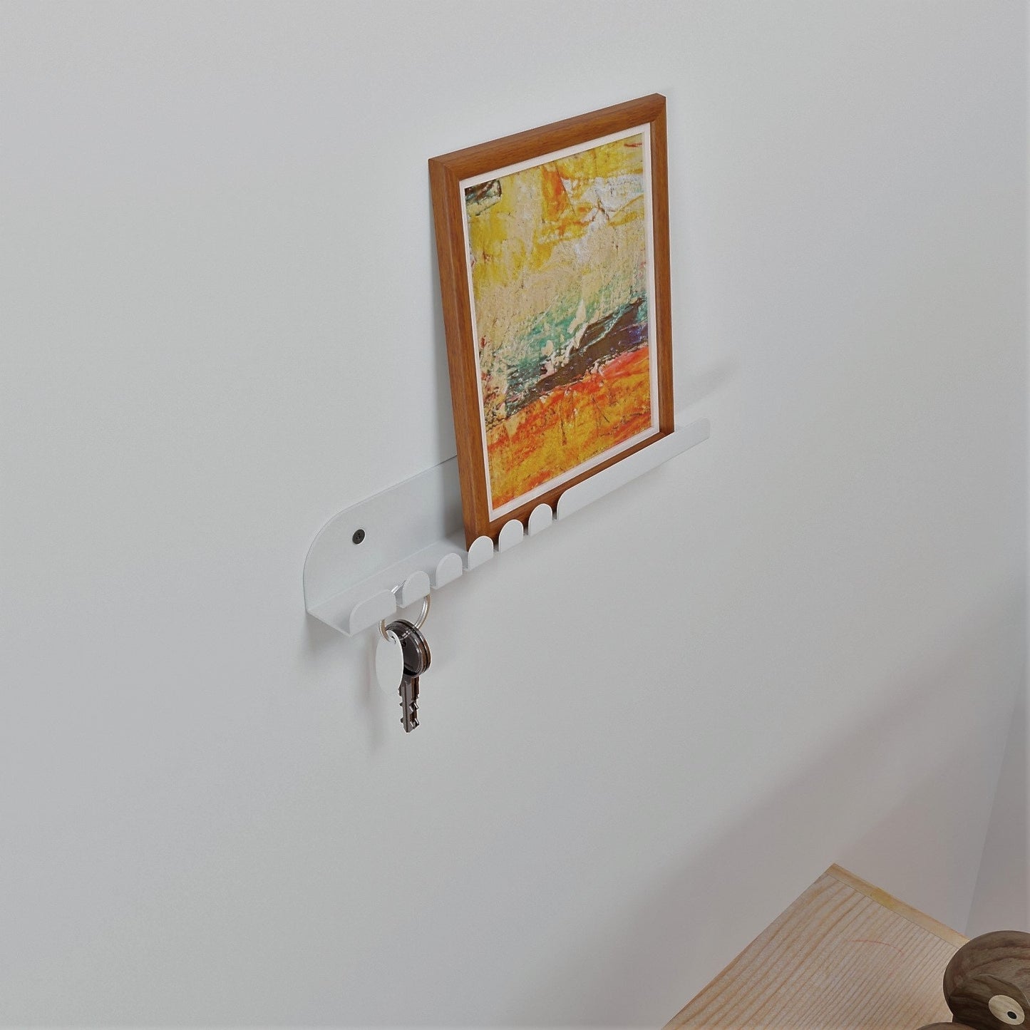 Modern Entryway Shelf with Key Hooks, wall mounted key hanger, entryway organizer