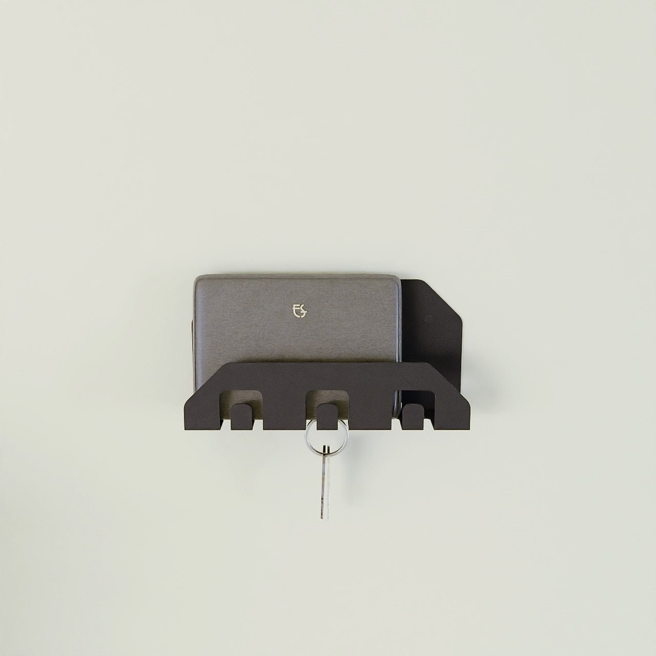 minimalist metal wall mounted entryway organizer, key hanger, mail holder