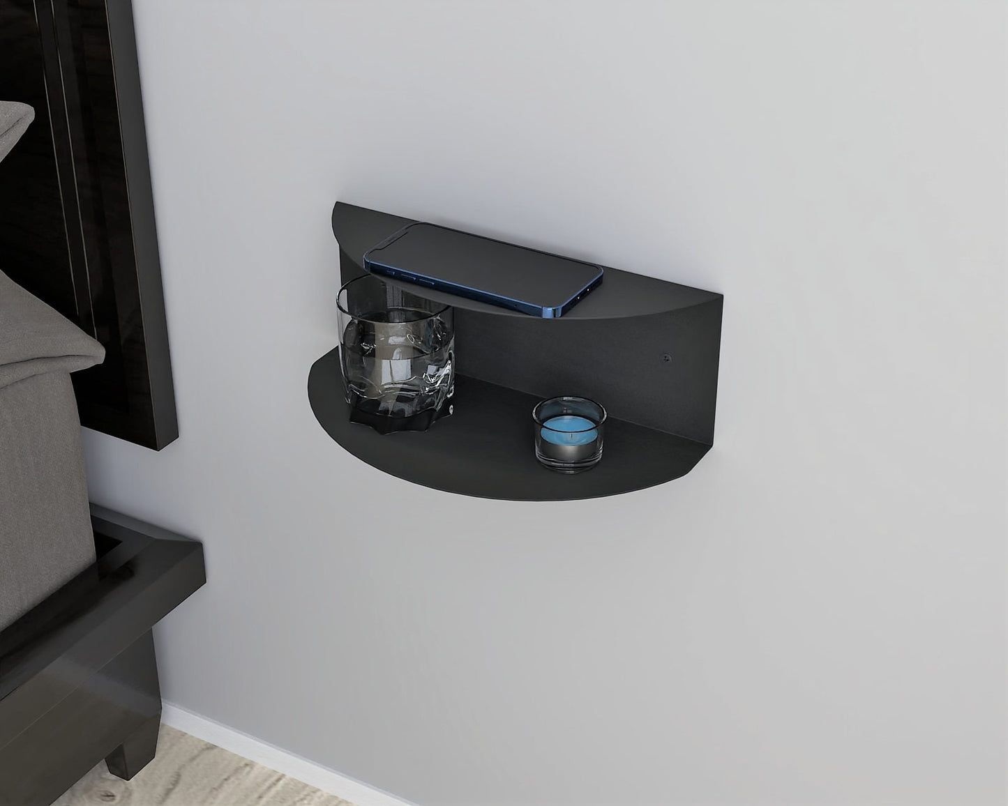Modern Floating Shelf, Metal Bedside Table, Minimalist Nightstand, Sleek Circle Storage