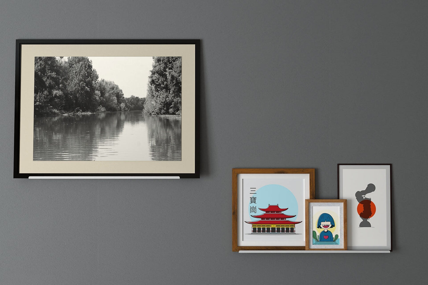 minimalist wall mountedshelf for frame paint hanging
