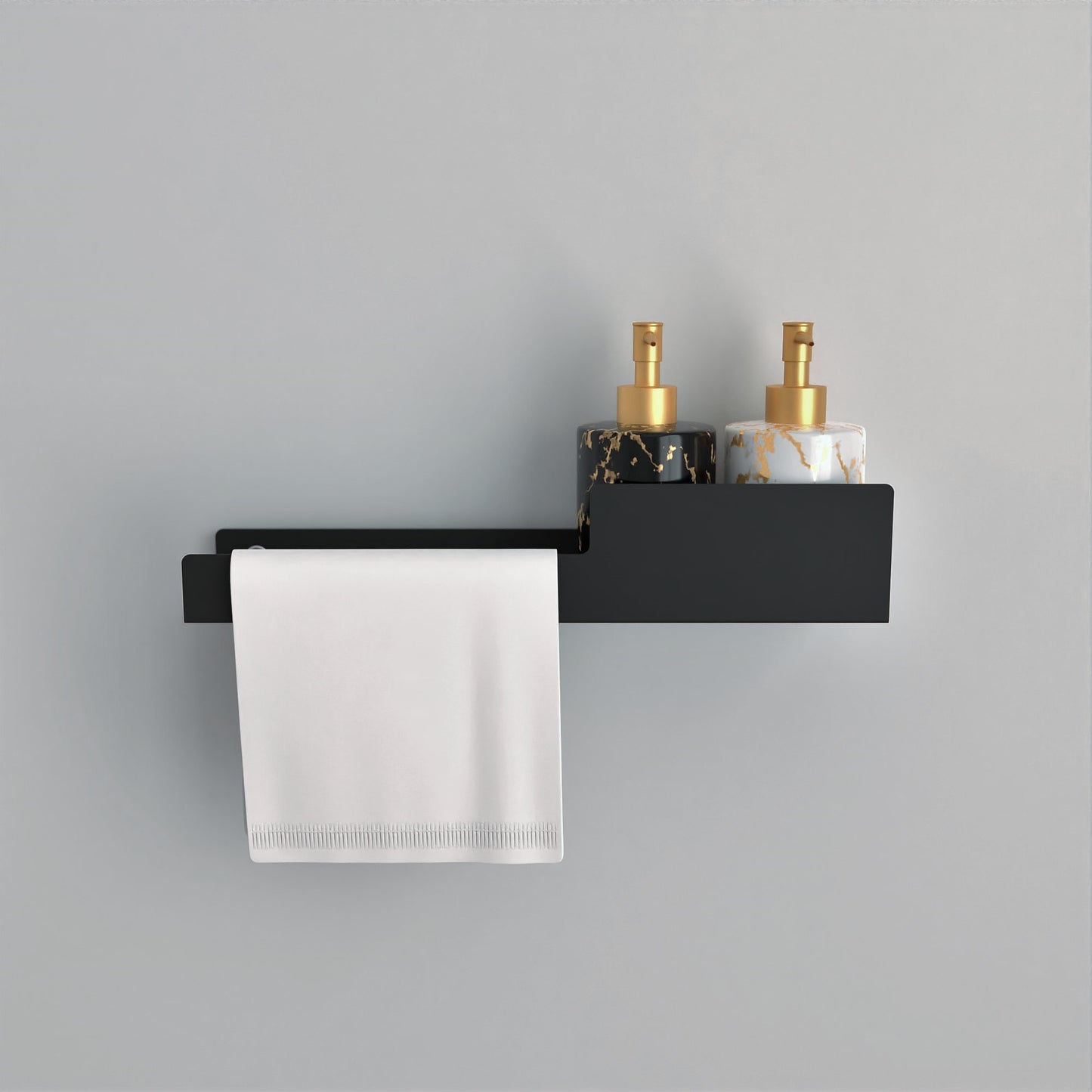 Matte Black Metal wall shelf with towel rack