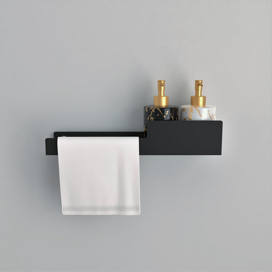 Matte Black Metal wall shelf with towel rack