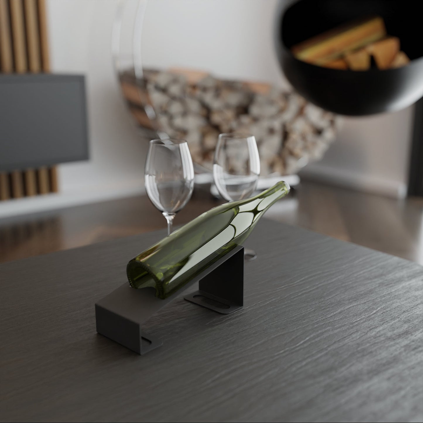 Minimalist metal wine bottle holder stand
