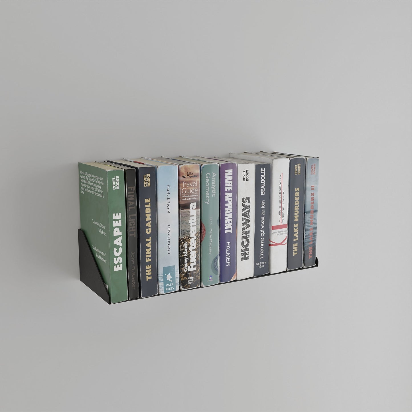 minimalist matte black wall mounted bookshelf