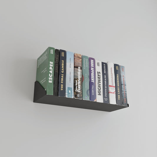 minimalist matte black wall mounted bookshelf