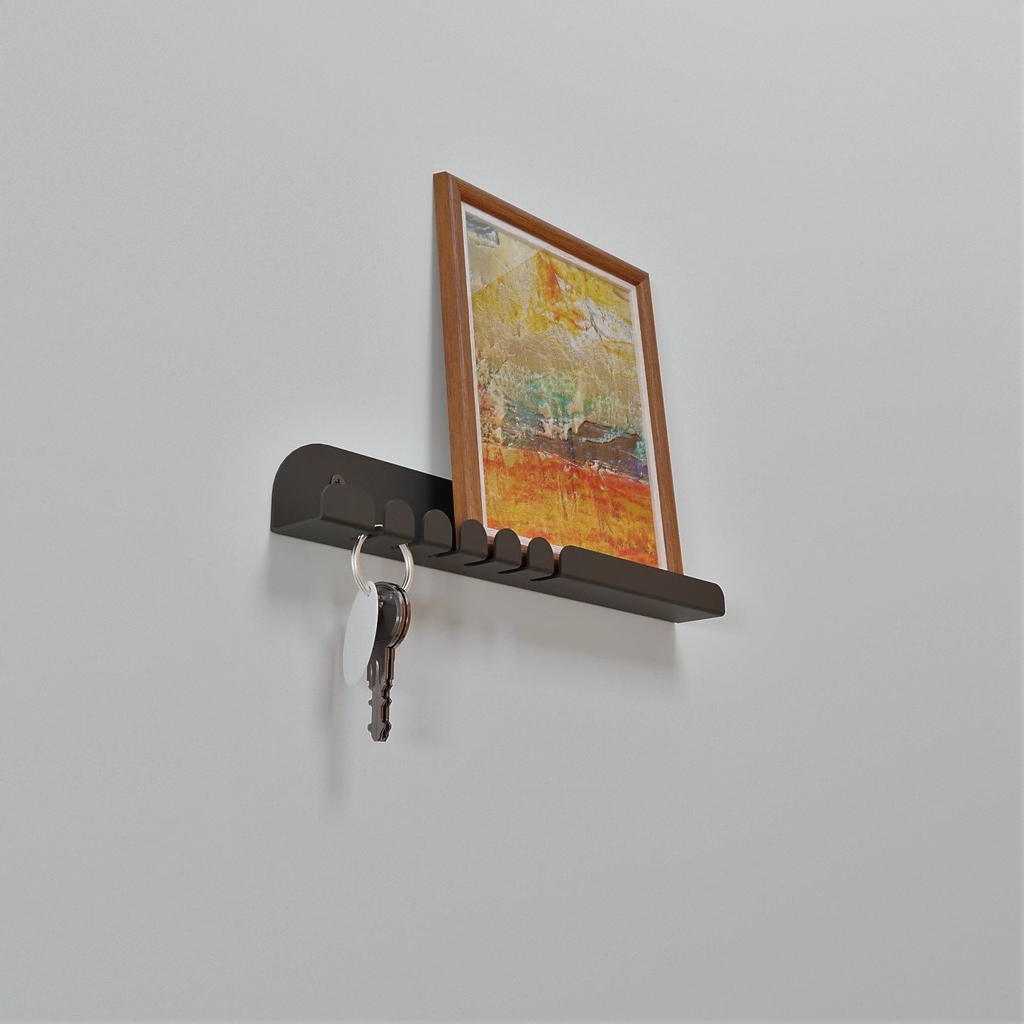 Modern Entryway Shelf with Key Hooks, wall mounted key hanger, entryway organizer