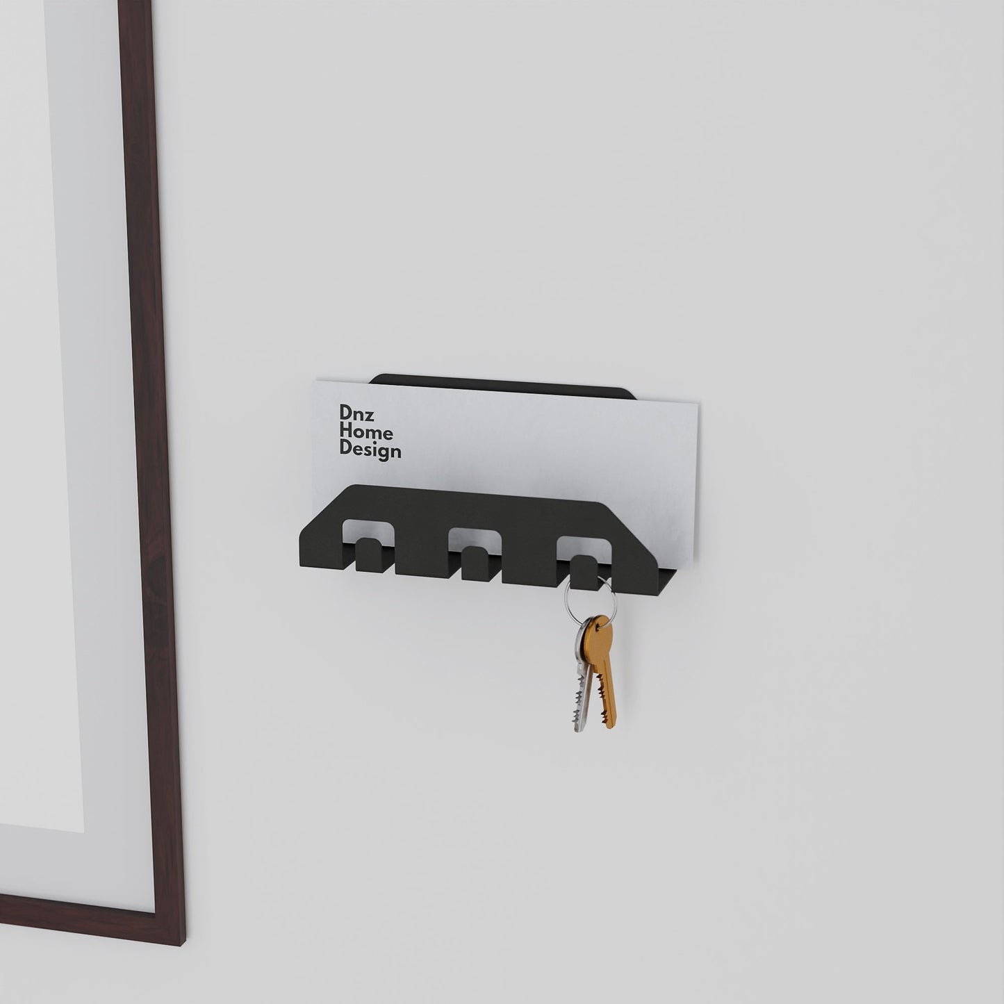 minimalist metal wall mounted entryway organizer, key hanger, mail holder