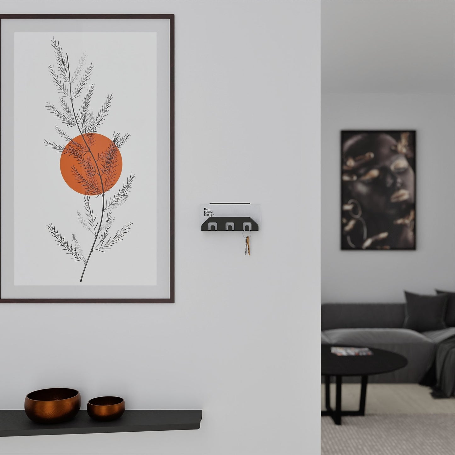 minimalist metal wall mounted entryway organizer, key hanger, mail holder
