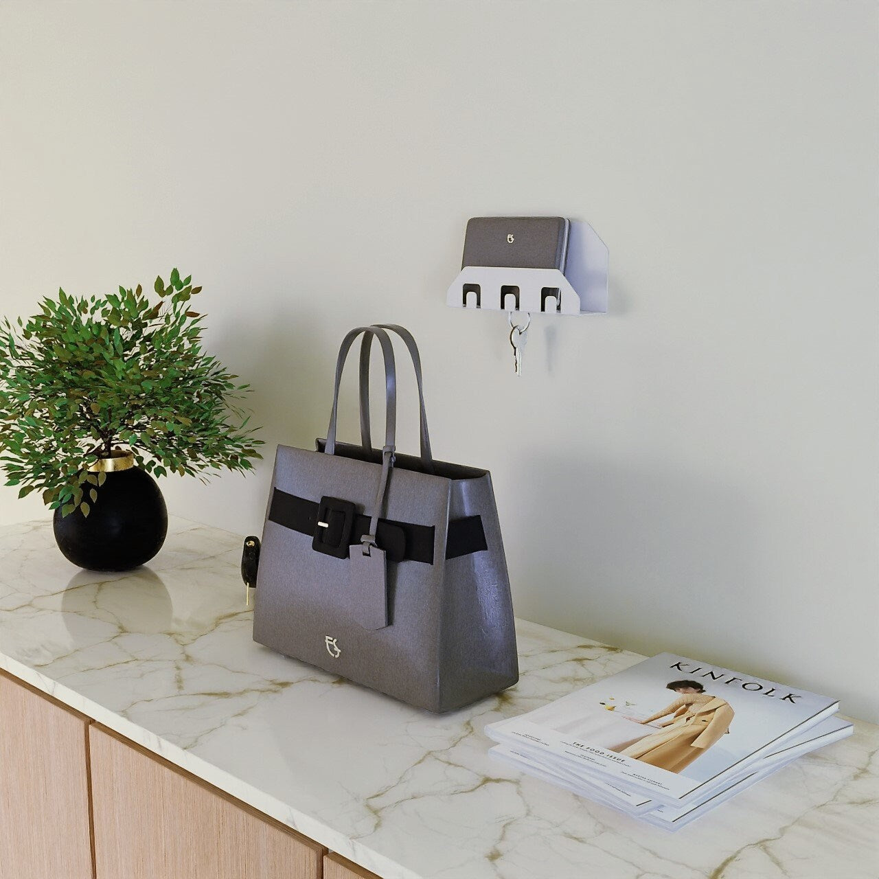 minimalist metal wall mounted entryway organizer, key hanger, mail holder