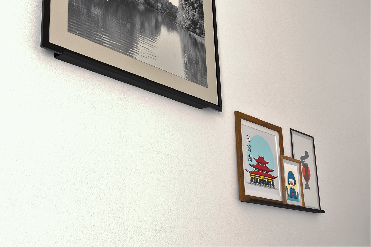 minimalist wall mountedshelf for frame paint hanging