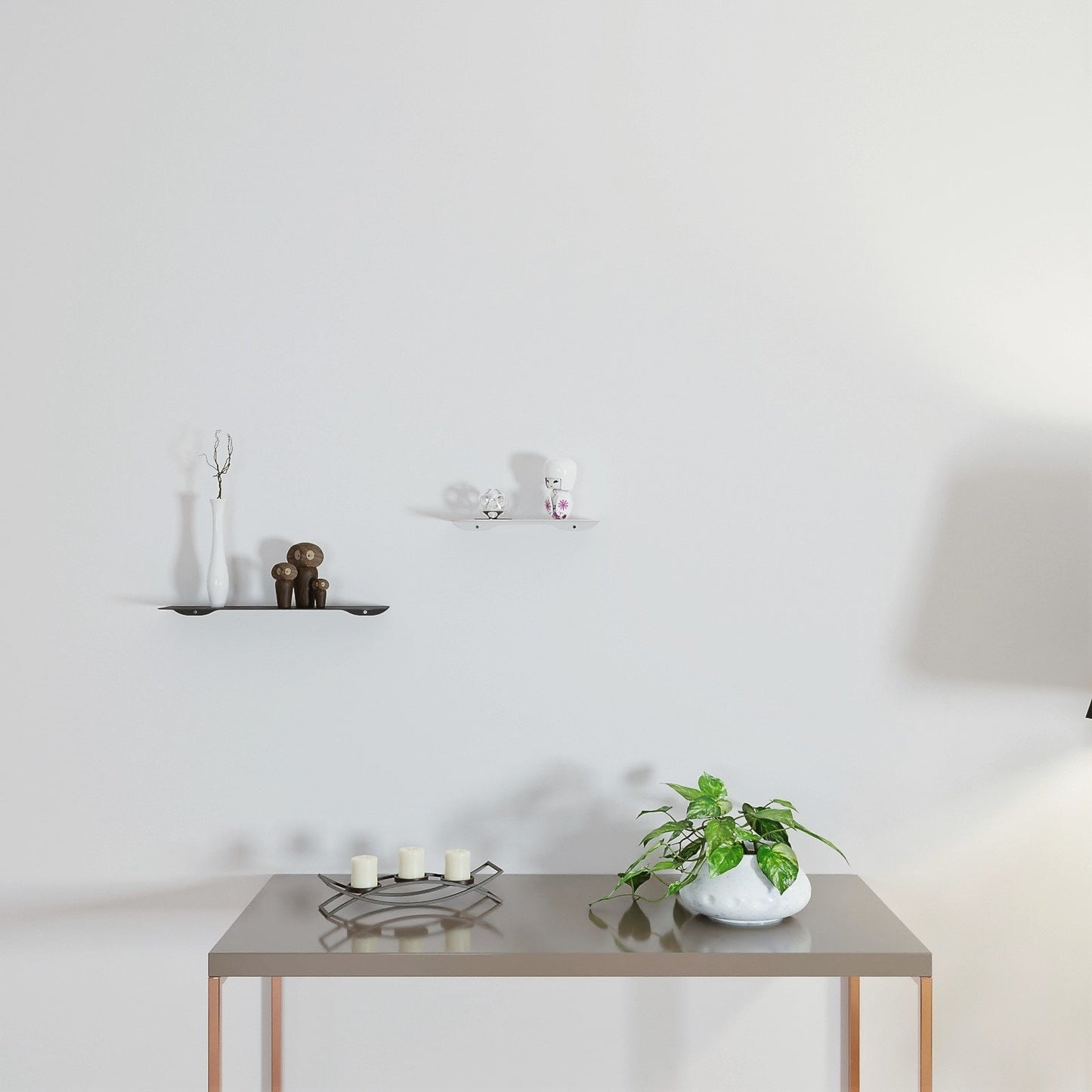 Minimalist Floating Shelf, Modern Display Shelf, Metal Black Bookshelf, White Wall Shelf, Plant Shelf