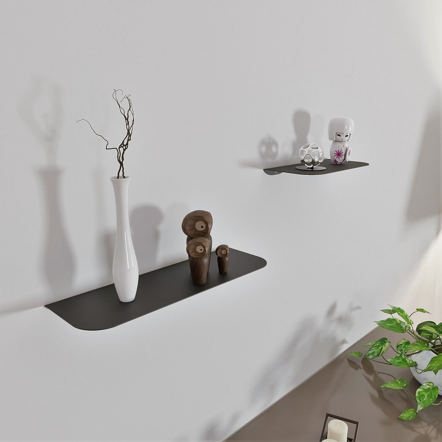 Minimalist Floating Shelf, Modern Display Shelf, Metal Black Bookshelf, White Wall Shelf, Plant Shelf