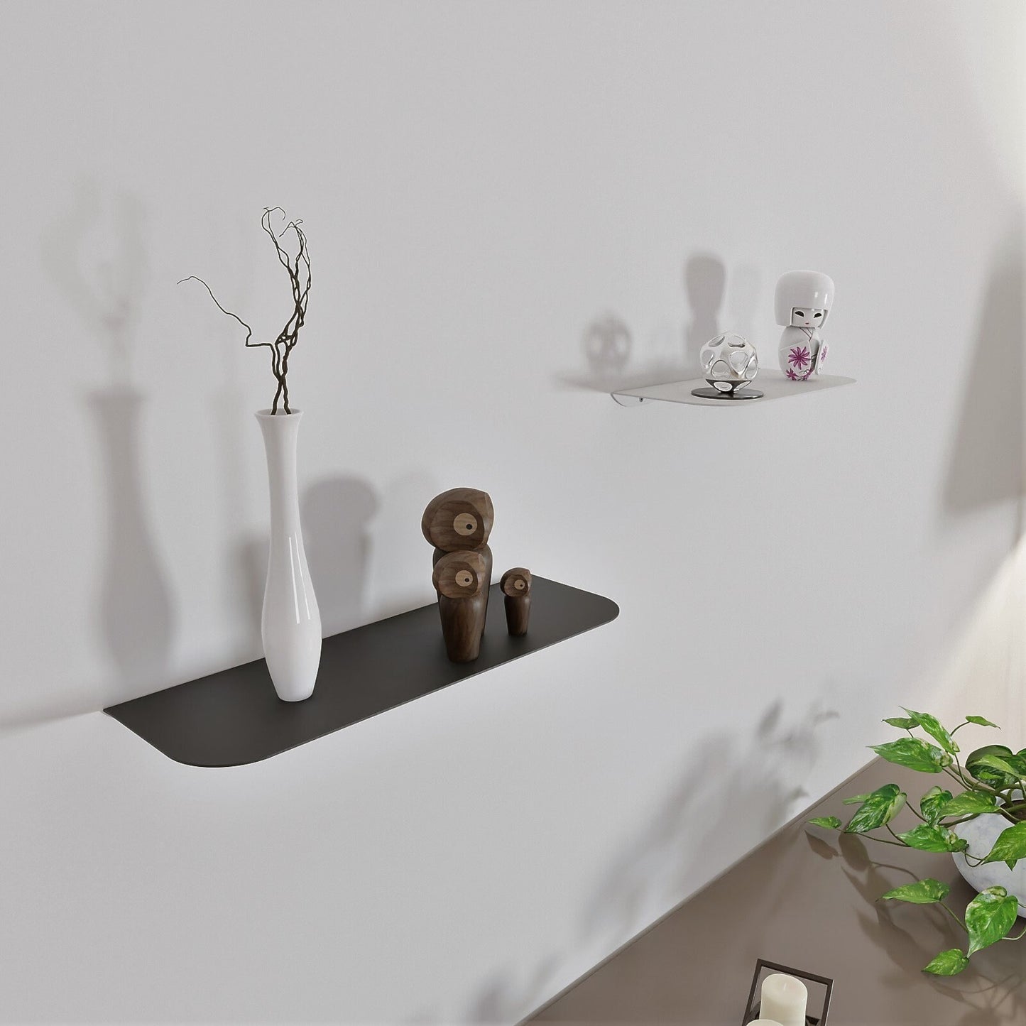 Minimalist Floating Shelf, Modern Display Shelf, Metal Black Bookshelf, White Wall Shelf, Plant Shelf