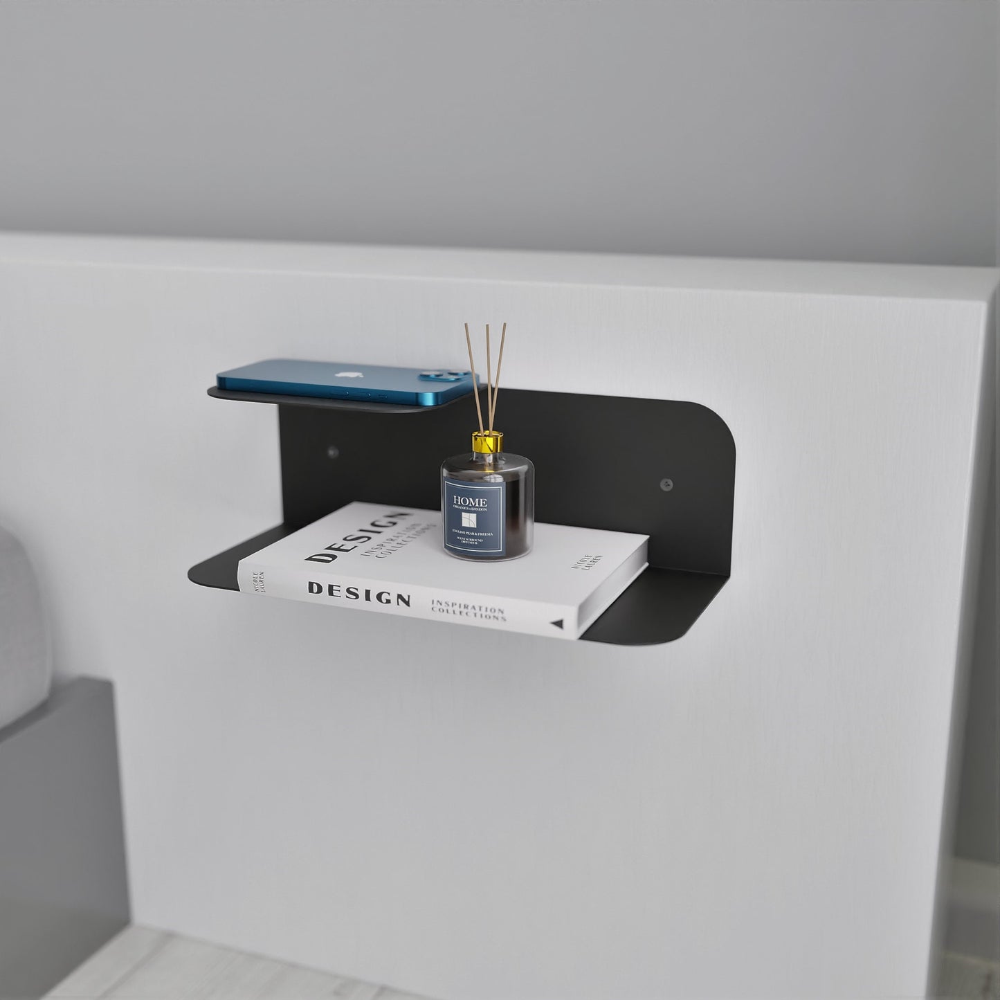 minimalist wall mounted dual floating nightstand shelf