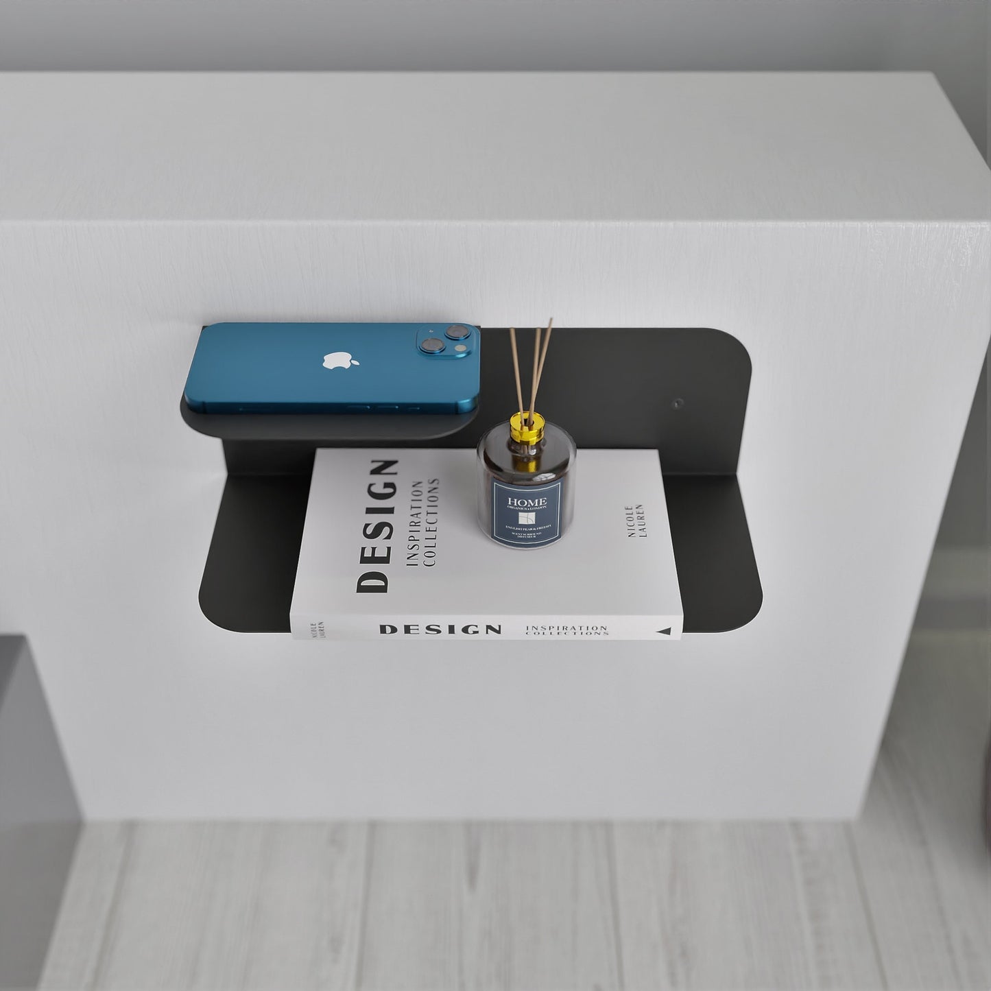 minimalist wall mounted dual floating nightstand shelf