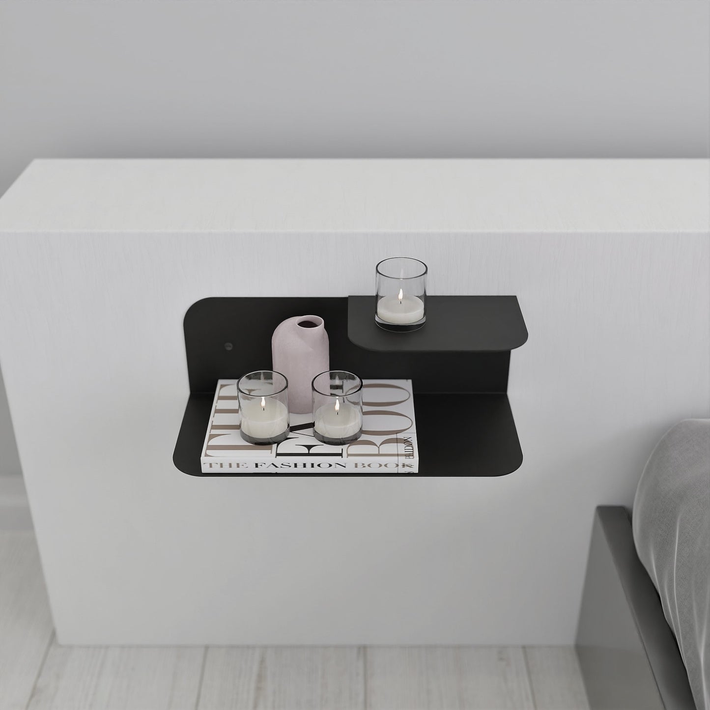 minimalist wall mounted dual floating nightstand shelf