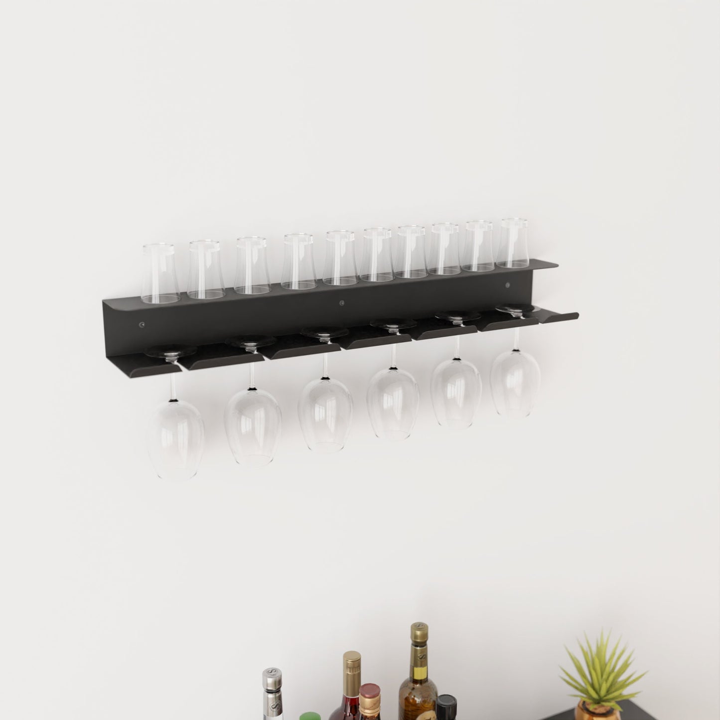 metal black wine glasses rack, wall mounted bar, wall mounted glasses shelf