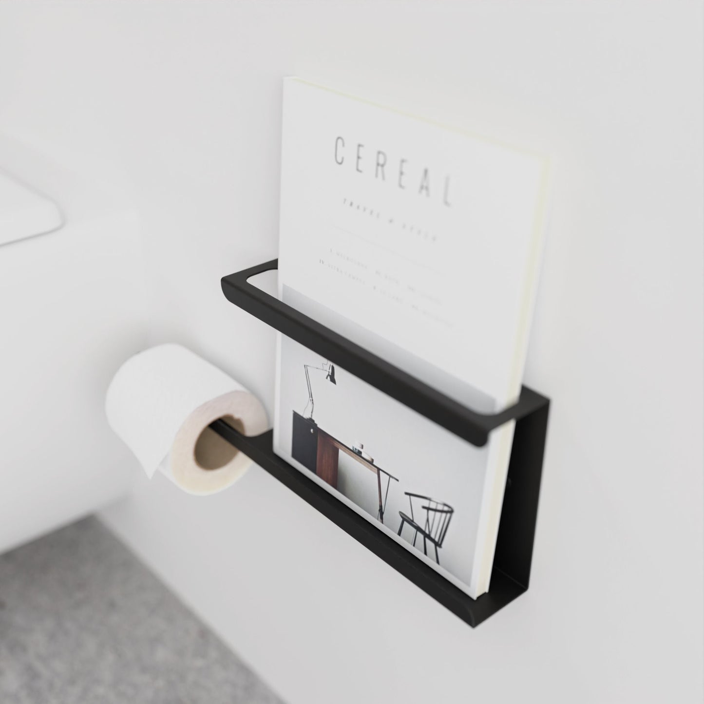Minimalist Toilet Paper Holder with Magazine Rack, Metal Magazine Holder with Toilet Paper Holder, Bathroom Organizer