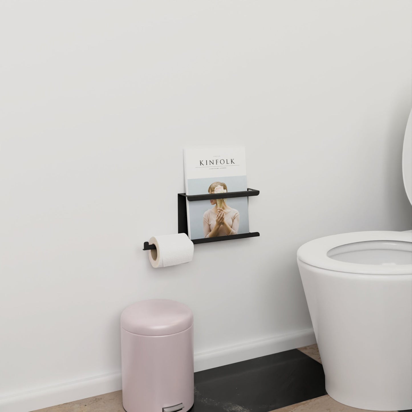 Minimalist Toilet Paper Holder with Magazine Rack, Metal Magazine Holder with Toilet Paper Holder, Bathroom Organizer