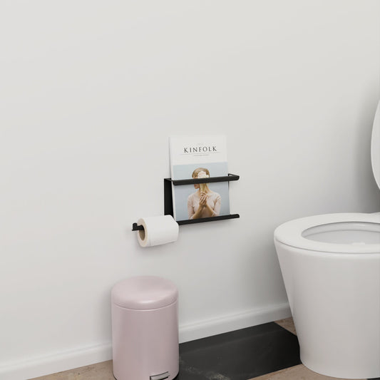 Minimalist Toilet Paper Holder with Magazine Rack, Metal Magazine Holder with Toilet Paper Holder, Bathroom Organizer
