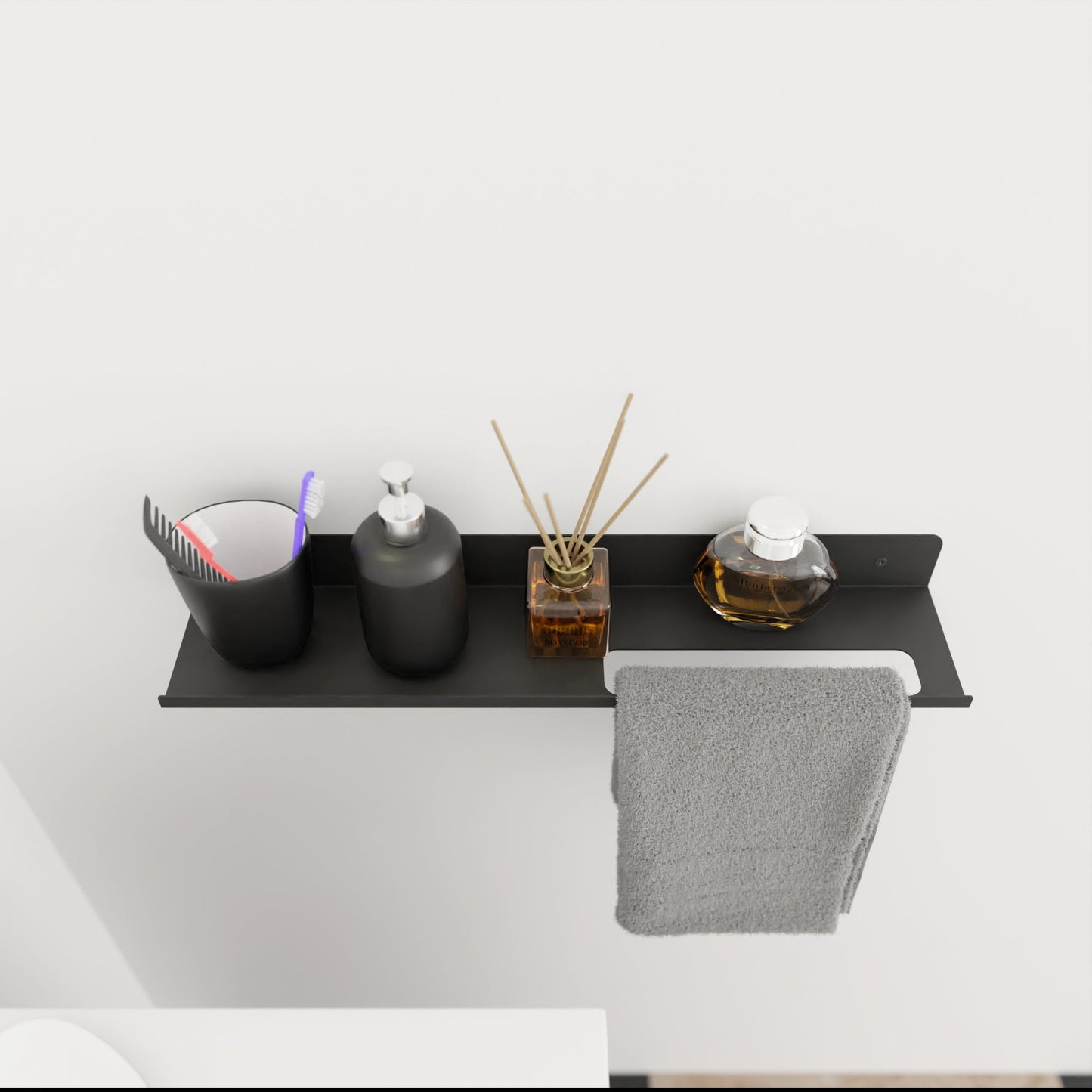 Modern Bathroom Shelf with Towel Rack, Minimalist Metal Bathroom Organizer Towel Shelf, Bathroom Accessories, Toothbrush Holder Shelf