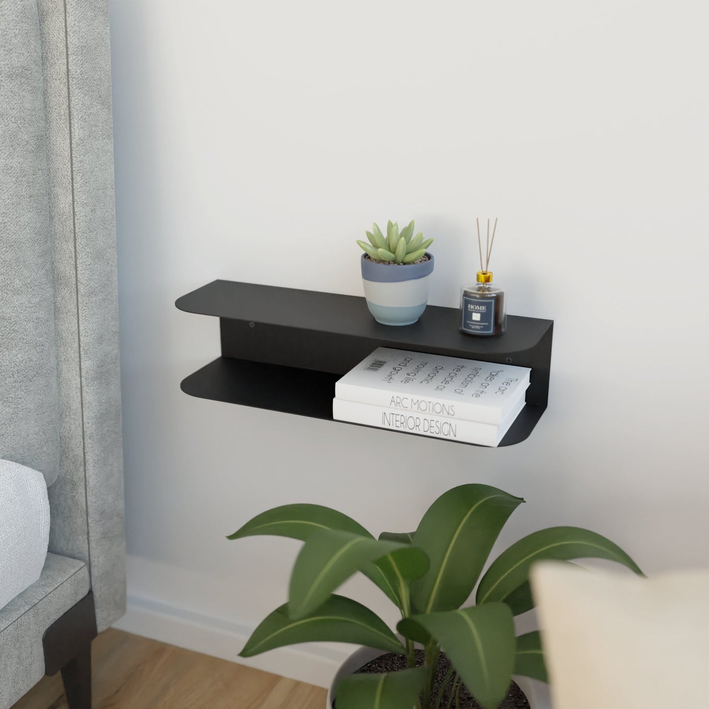 Minimalist Wall Mounted Bedside Table, Modern Floating Nightstand, Metal Wall Mounted Side Table, Bookshelf Decor