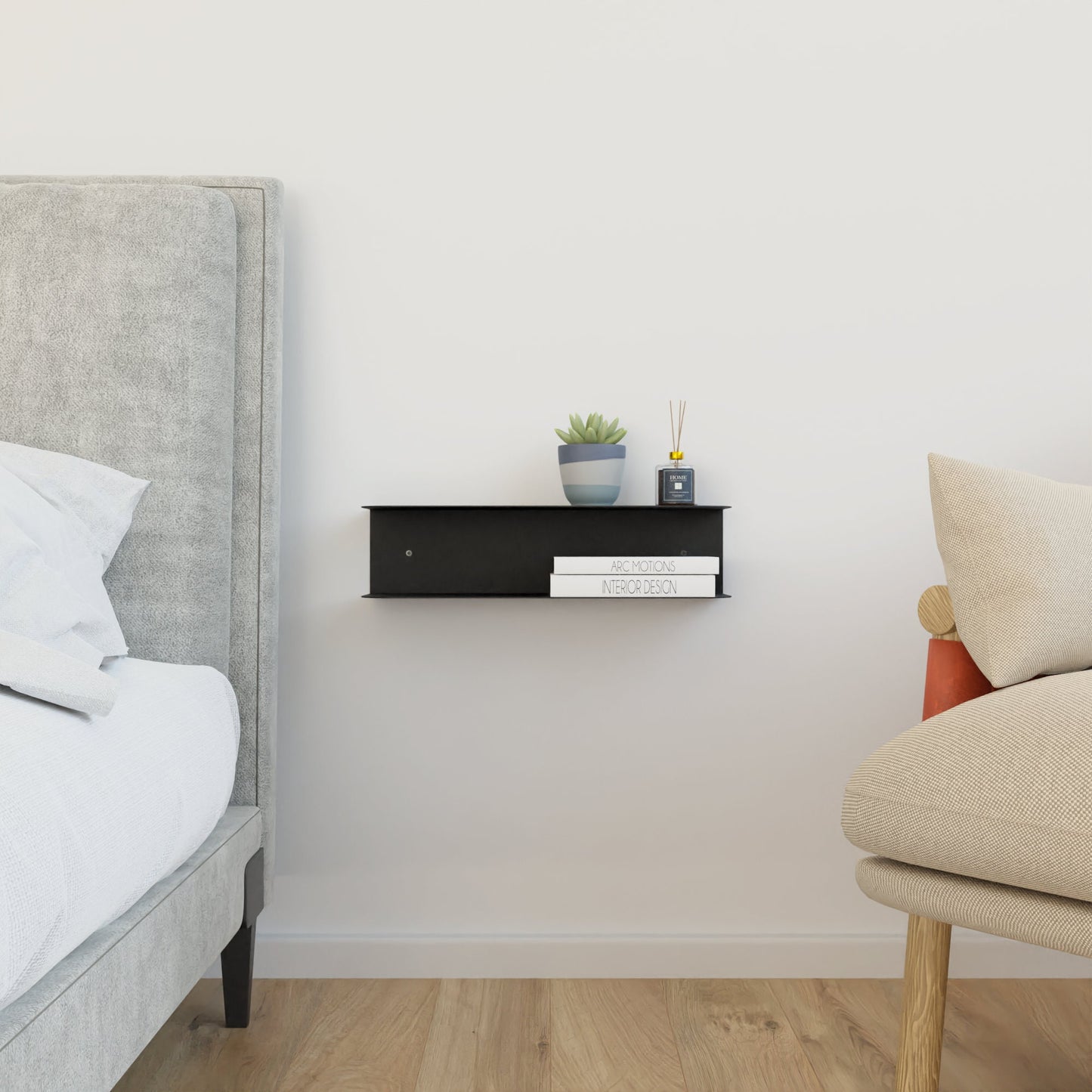 Minimalist Wall Mounted Bedside Table, Modern Floating Nightstand, Metal Wall Mounted Side Table, Bookshelf Decor