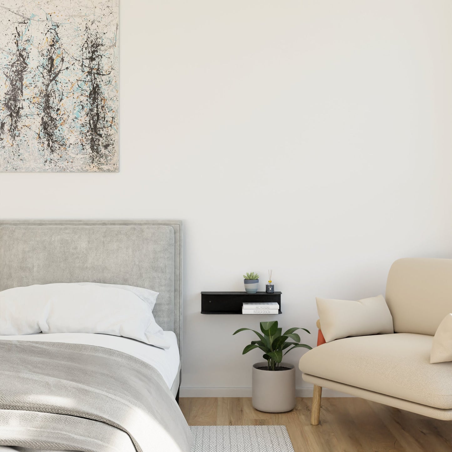 Minimalist Wall Mounted Bedside Table, Modern Floating Nightstand, Metal Wall Mounted Side Table, Bookshelf Decor