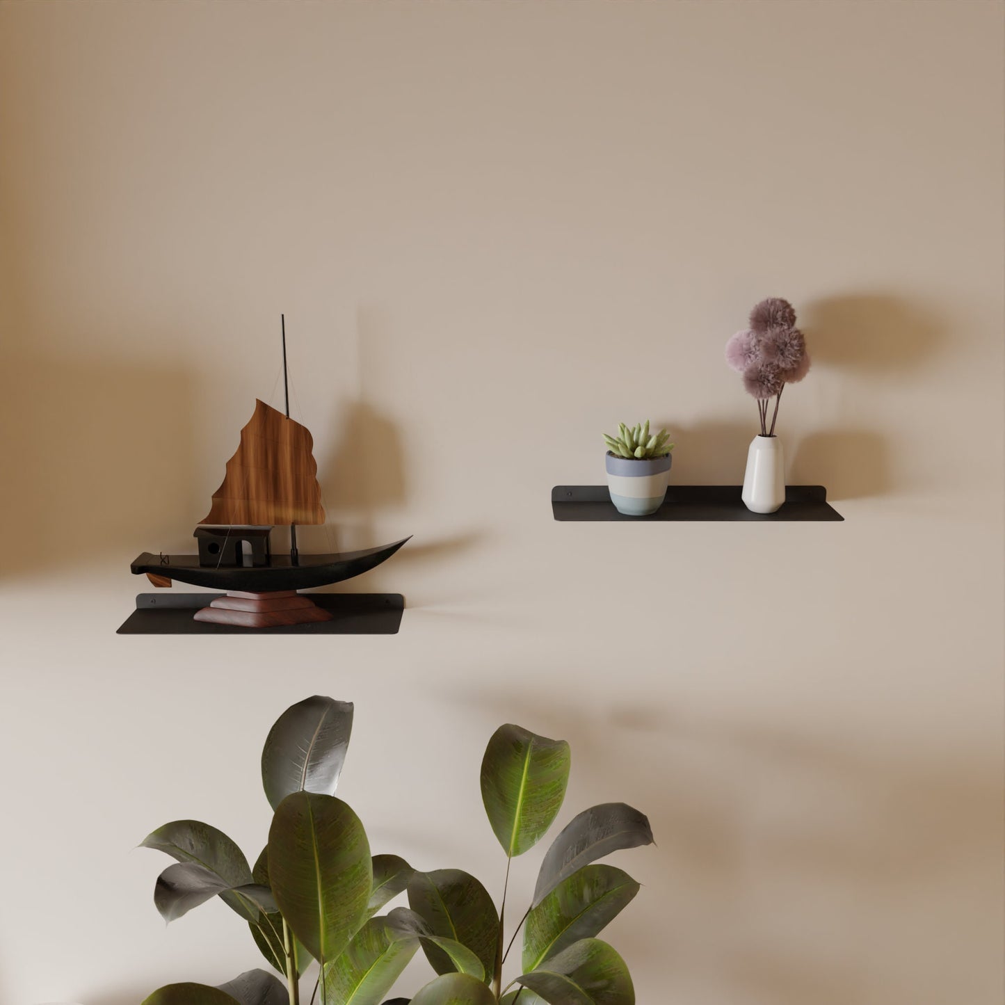 Black Floating Shelf, Minimalist Display Wall Shelf, Modern Decorative Plant Shelf, Minimalist Bedside Shelf Decor