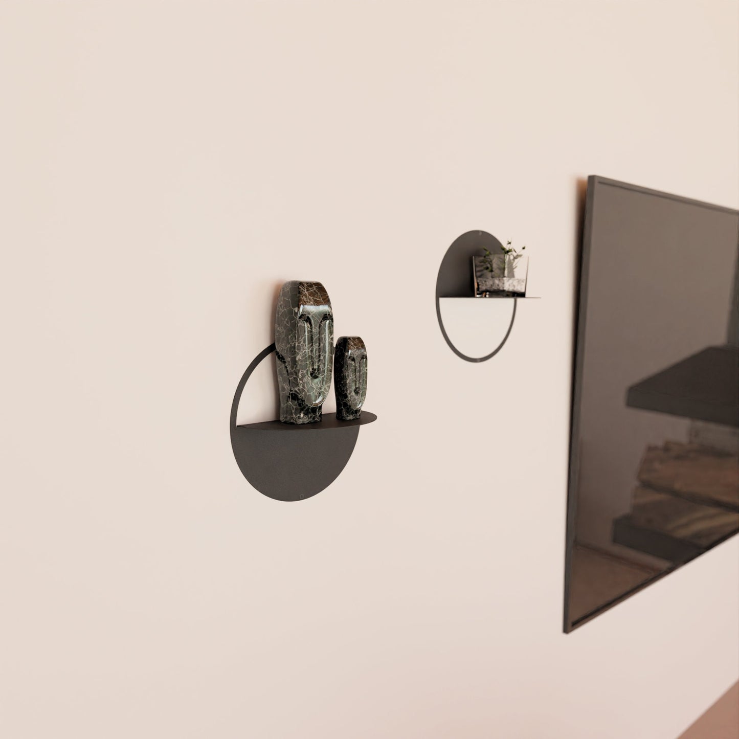 Minimalist Floating Shelf Decor, Modern Circular Plant Shelf, Minimalist Metal Wall Decor Art, Minimalist Display Shelf