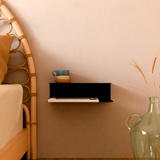 Modern Floating Nightstand, Minimalist Bedside Bookshelf, Metal Dual Dipslay Shelf