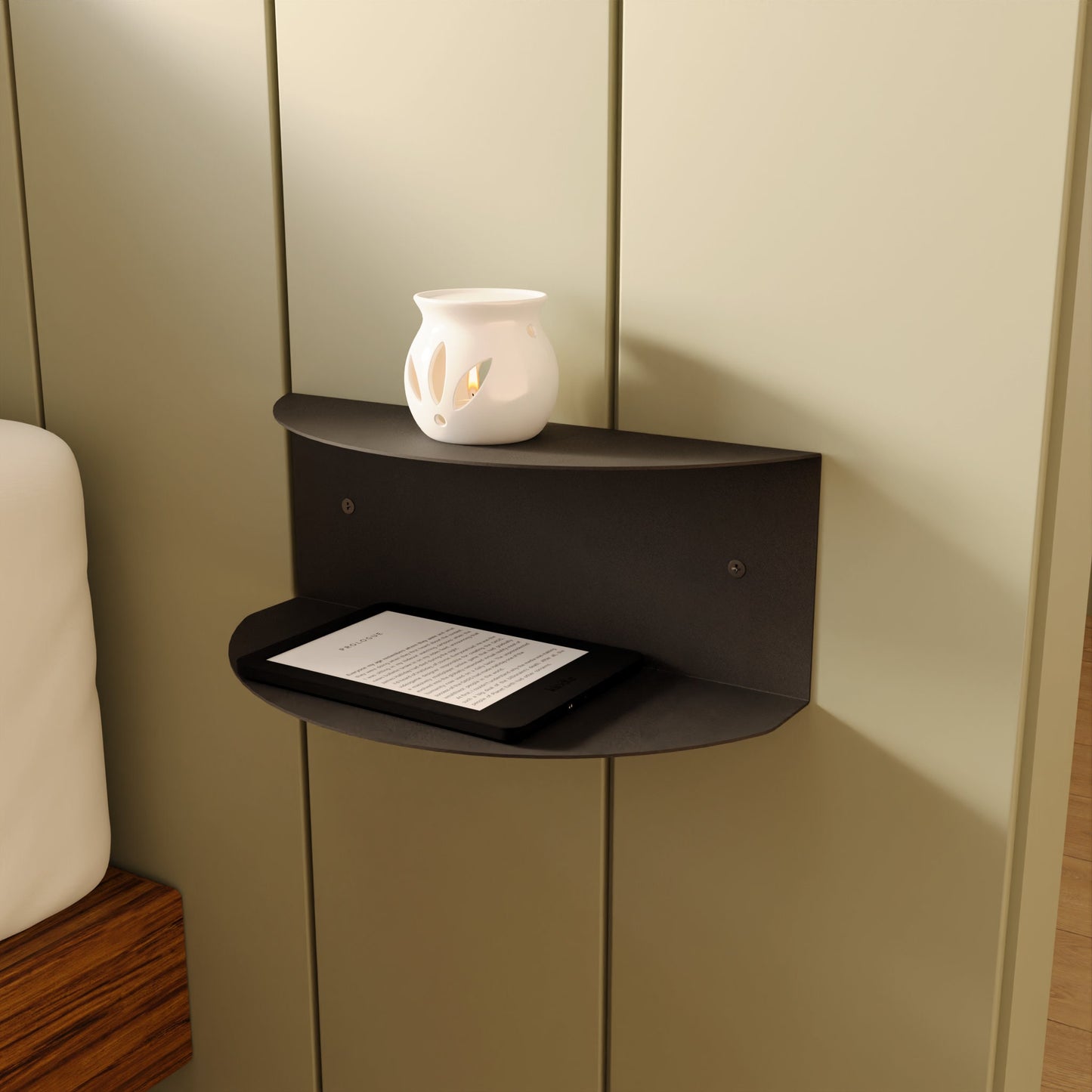 Modern Floating Shelf, Metal Bedside Table, Minimalist Nightstand, Sleek Circle Storage