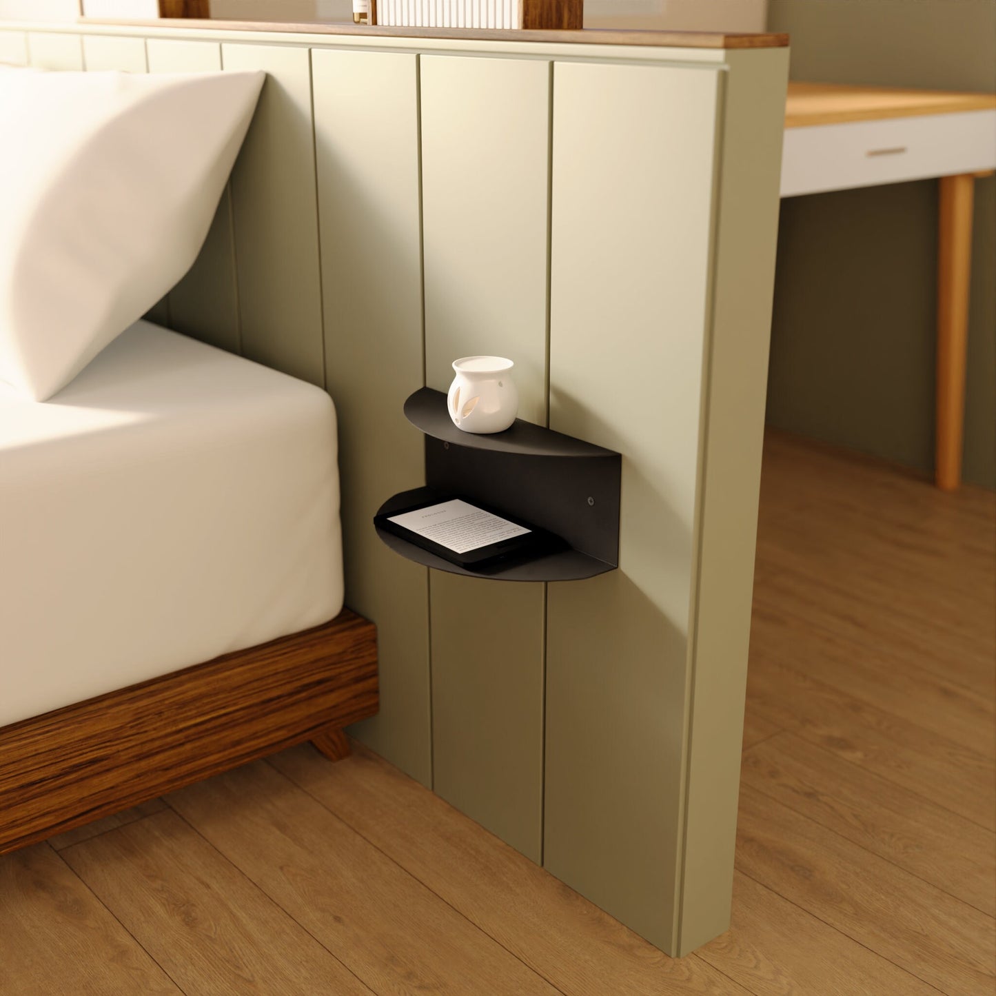 Modern Floating Shelf, Metal Bedside Table, Minimalist Nightstand, Sleek Circle Storage