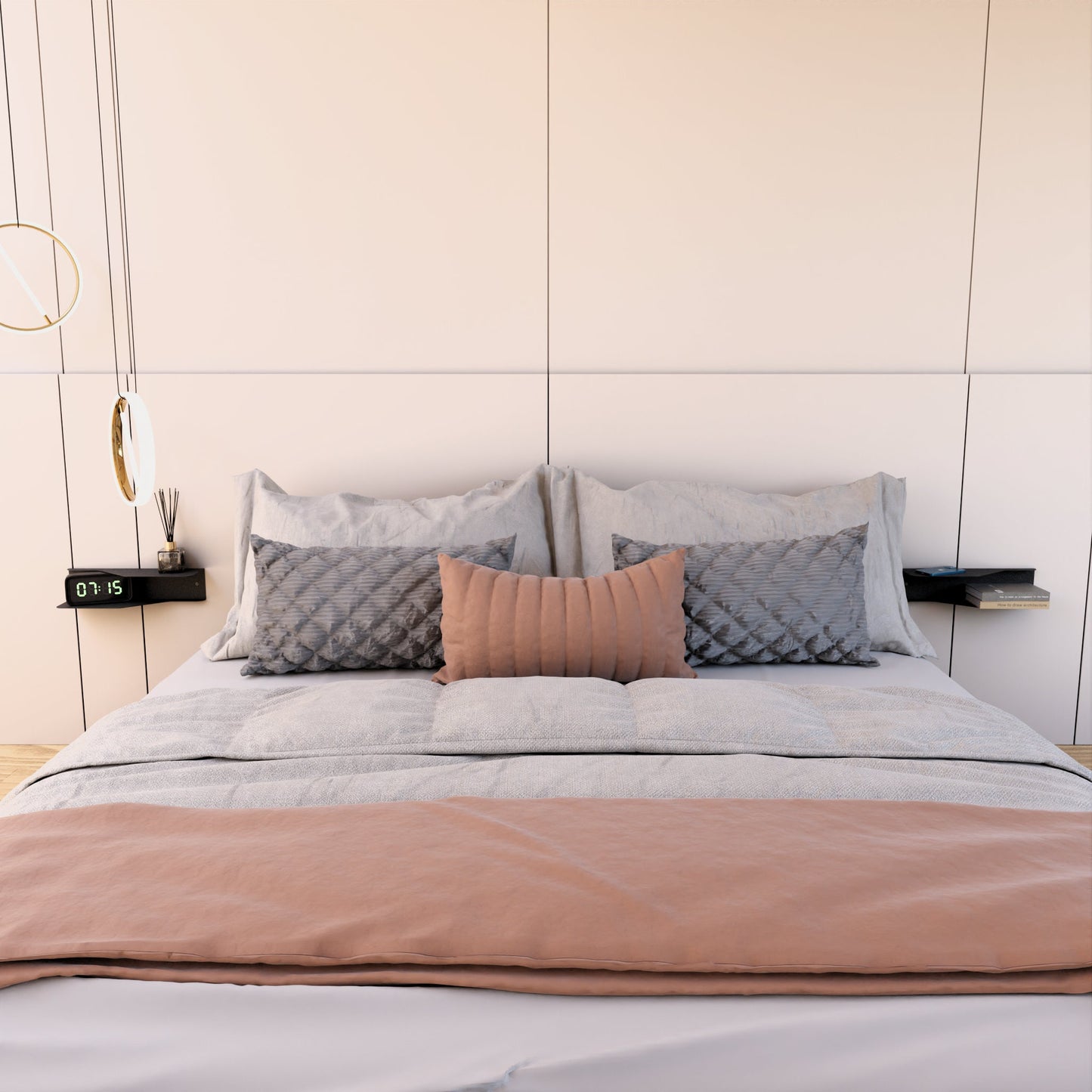 metal wall mounted floating nightstand set