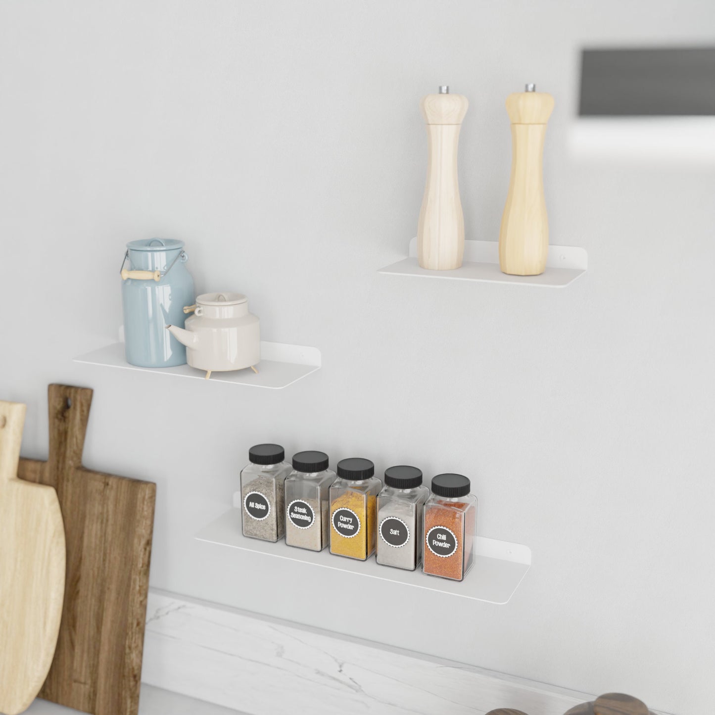 Minimalist White Floating Shelf, Mordern Display Shelf, Metal Plant Shelf, Kitchen Organizer, Bathroom Organizer, Bedside Shelf