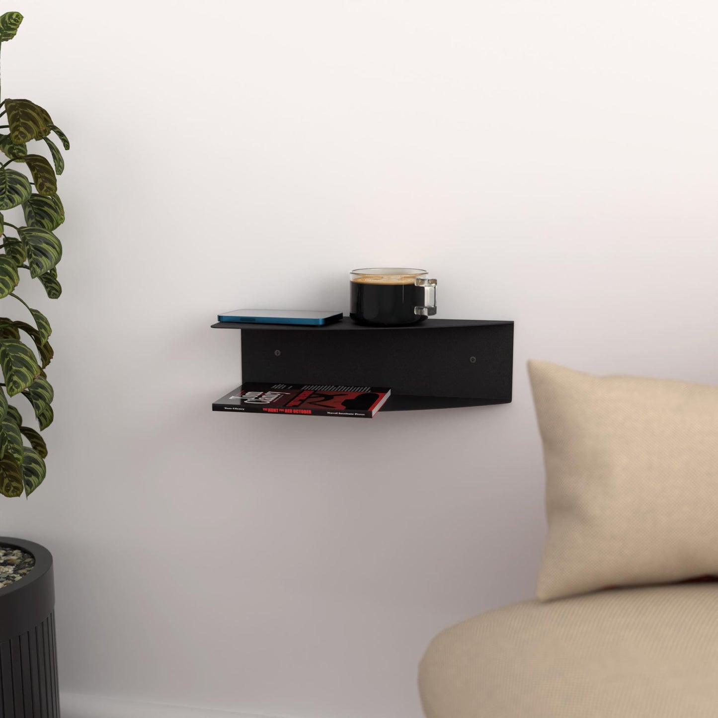Minimalist Floating Dual Orientation Corner Shelf, Modern Floating Storage Rack, Metal Bedside Nightstand Shelf