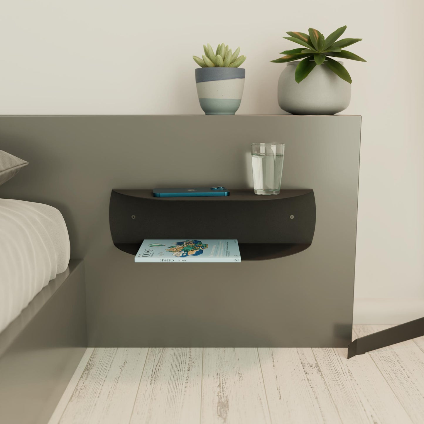 Modern Floating Shelf, Minimalist Bedside Shelf, Metal Floating Nightstand, Minimalist Side Table