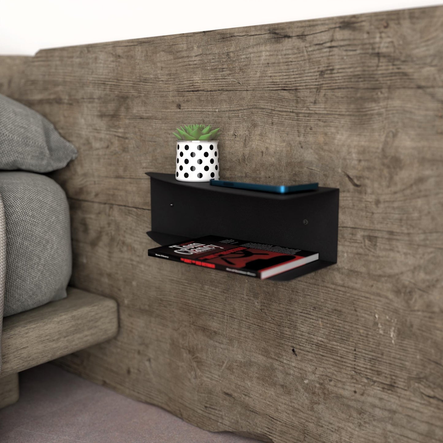 Minimalist Floating Dual Orientation Corner Shelf, Modern Floating Storage Rack, Metal Bedside Nightstand Shelf