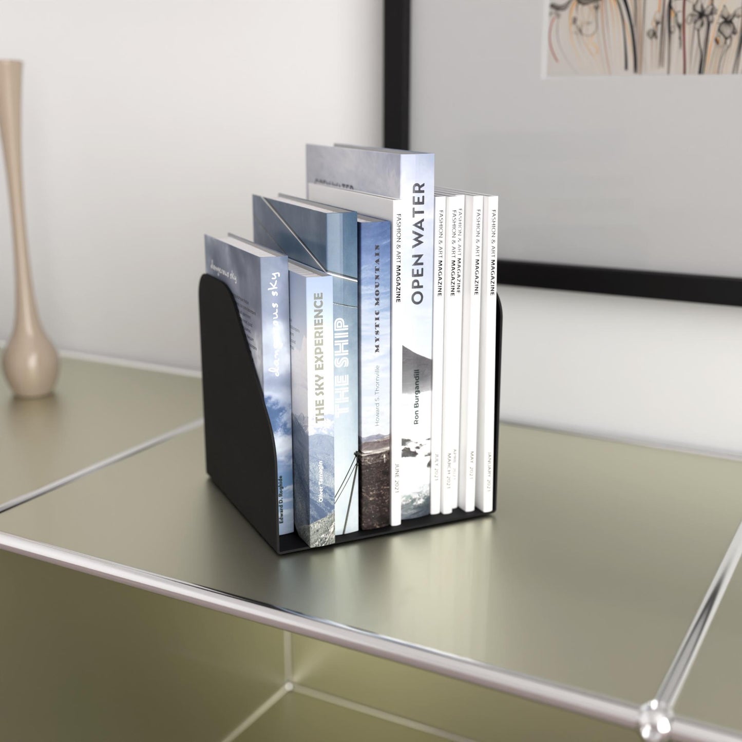 Minimalist Black Book Holder, Modern Metal Record Stand, Metal Black Book Stand, Minimalist Metal Magazine Rack