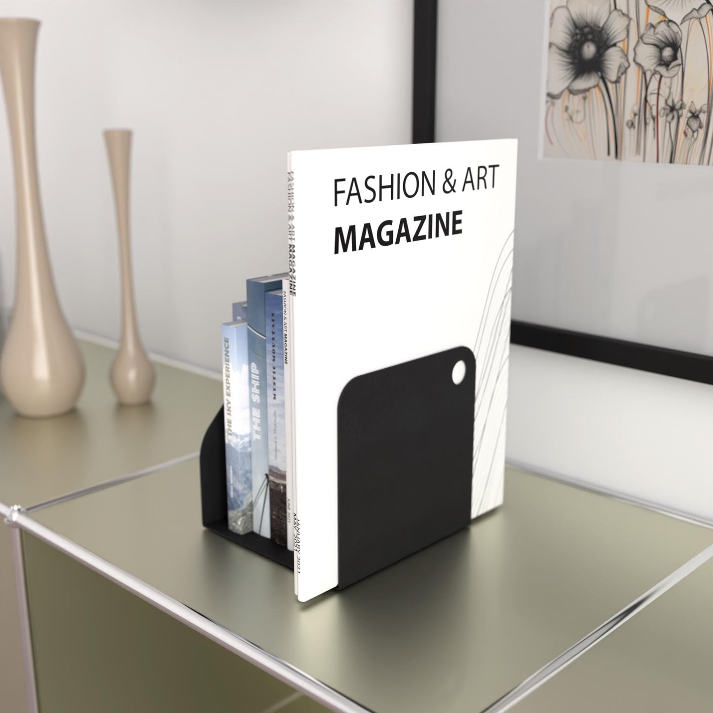 Minimalist Black Book Holder, Modern Metal Record Stand, Metal Black Book Stand, Minimalist Metal Magazine Rack