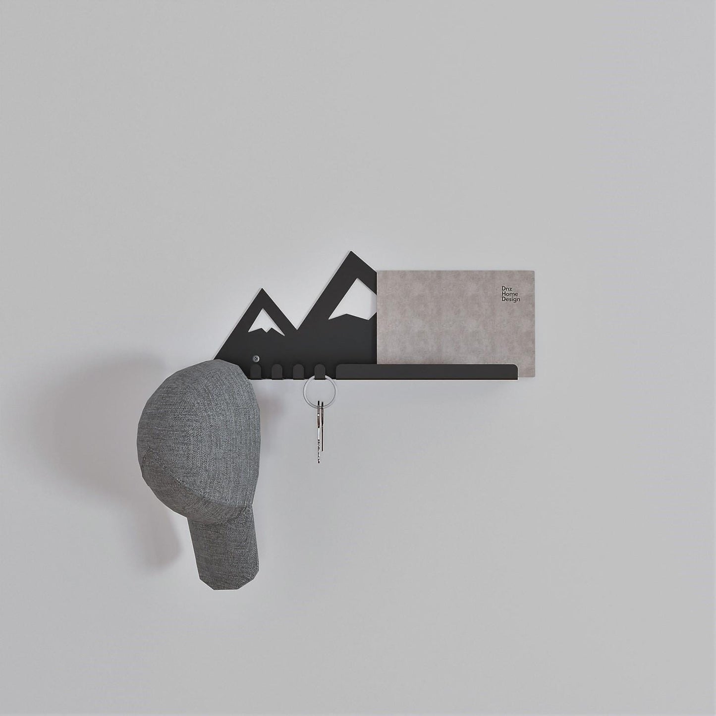 Entryway Organizer Wall Shelf with Hooks, Mountain Design Key Holder for Wall, Mail and Key Holder Wall Floating Shelf